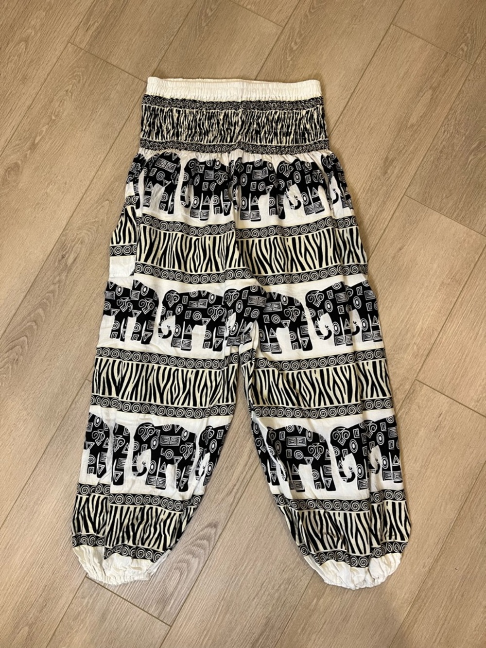 HAREM Black & White Elephant Print Parachute Pants-FREE SHIPPING on Bundles $85+